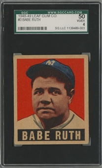 1948-49 Leaf #3 Babe Ruth - SGC 50 VG/EX 4 
